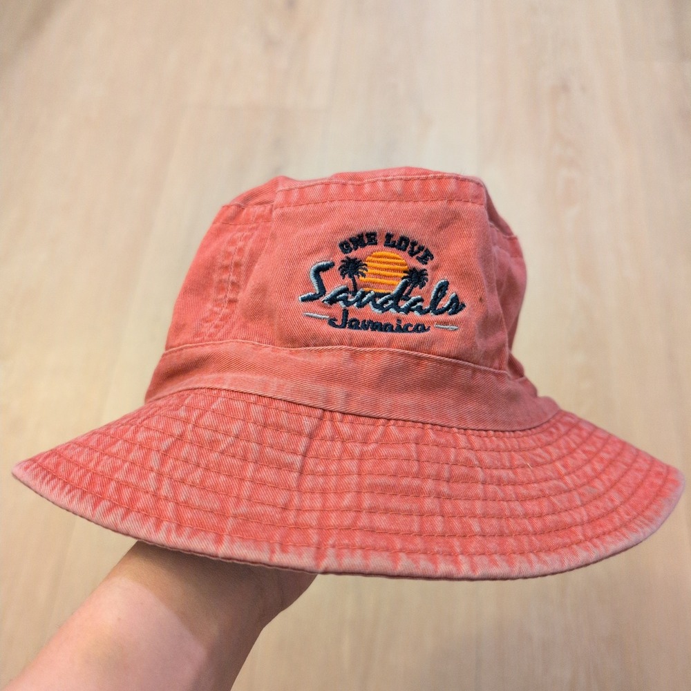 VTG Ahead Headgear Sandals Jamaica Bucket Hat Coral Red Sun Hat UPF 50+ One Love
